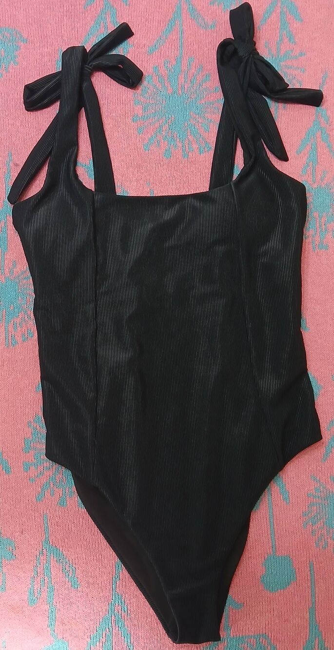 Beachriot women xlarge square neck swimsuit black ribbed one piece made in USA